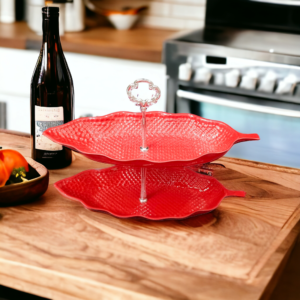 Leaf Delight Serving Stand Red